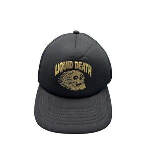 Liquid Death Hat Cap Snap Back Black Gold Trucker Mesh Murder Your Thirst Mens
